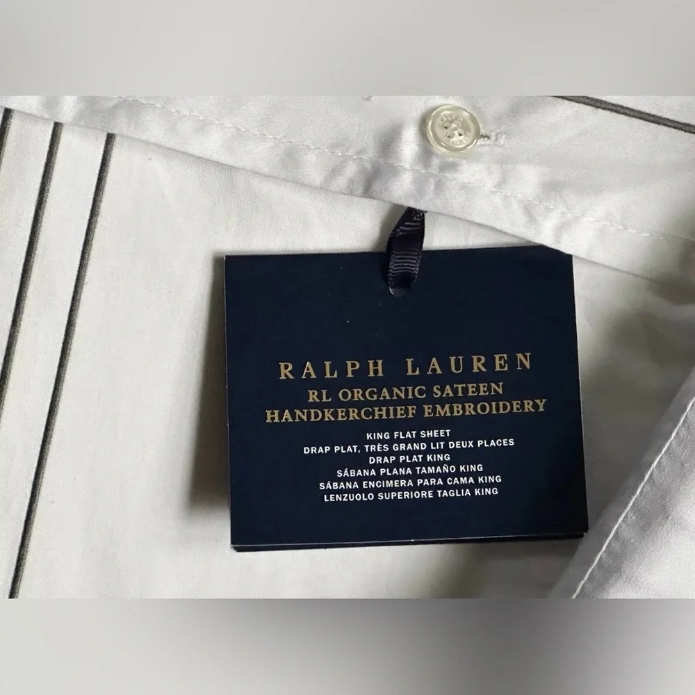$430 RALPH LAUREN HOME KING FLAT SHEET & PILLOWCASES 624TC HANDKERCHIEF GRAPHITE